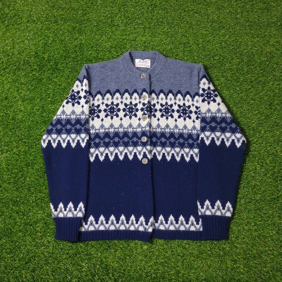 VTG 60S 70S ICELANDIC FAIR ISLE WINTER NORDIC SWEATER MADE IN USA SIZE 38 S/M - Picture 2 of 8